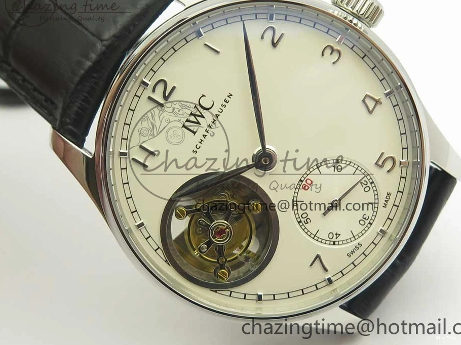 MIROTIME 0510 Efficient Portuguese Tourbillon IW5463 SS ZF Best Edition White Dial on Black Leather Strap 7170